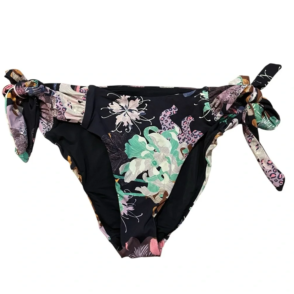 ANTHROPOLOGIE MAEVE Floral One-Shoulder Bikini Set Side Tie Size Large